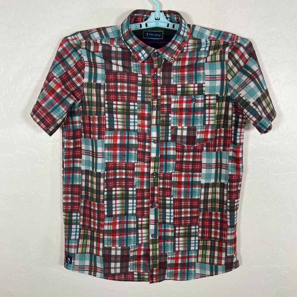 William Murray Shirt Mens Small‎ Red Golf Button Up Stretch Patchwork Print AOP